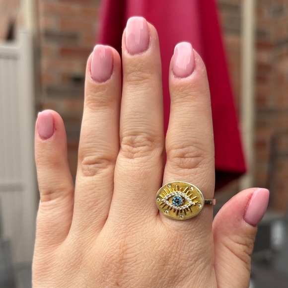 Jewelry - 925 Gold Plated Evil Eye Rhinestone Ring
